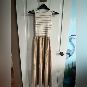 Workshop Republic Clothing Striped Maxi Dress - Cream and Tan